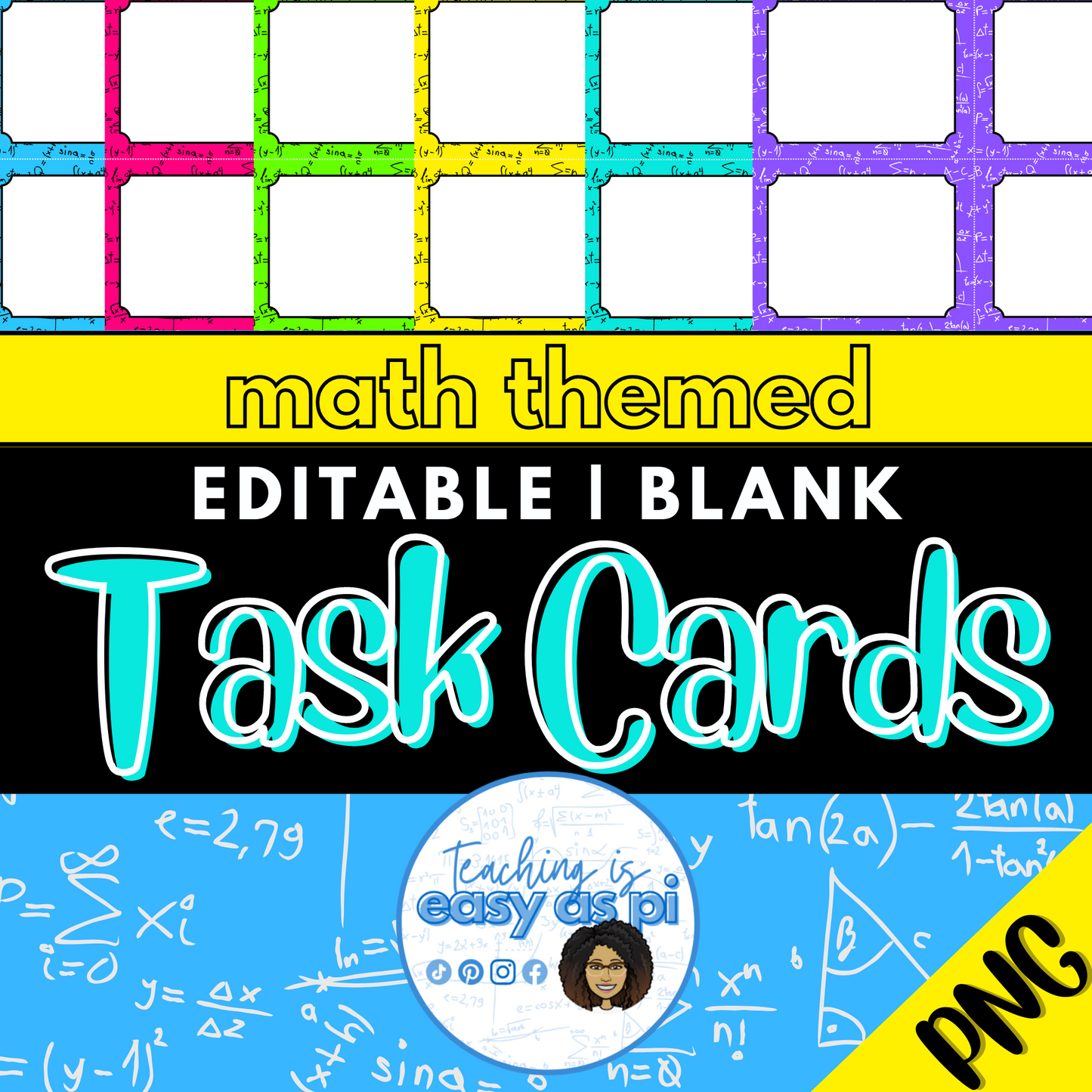 Blank Task Cards | Colorful Math Themed {Editable}